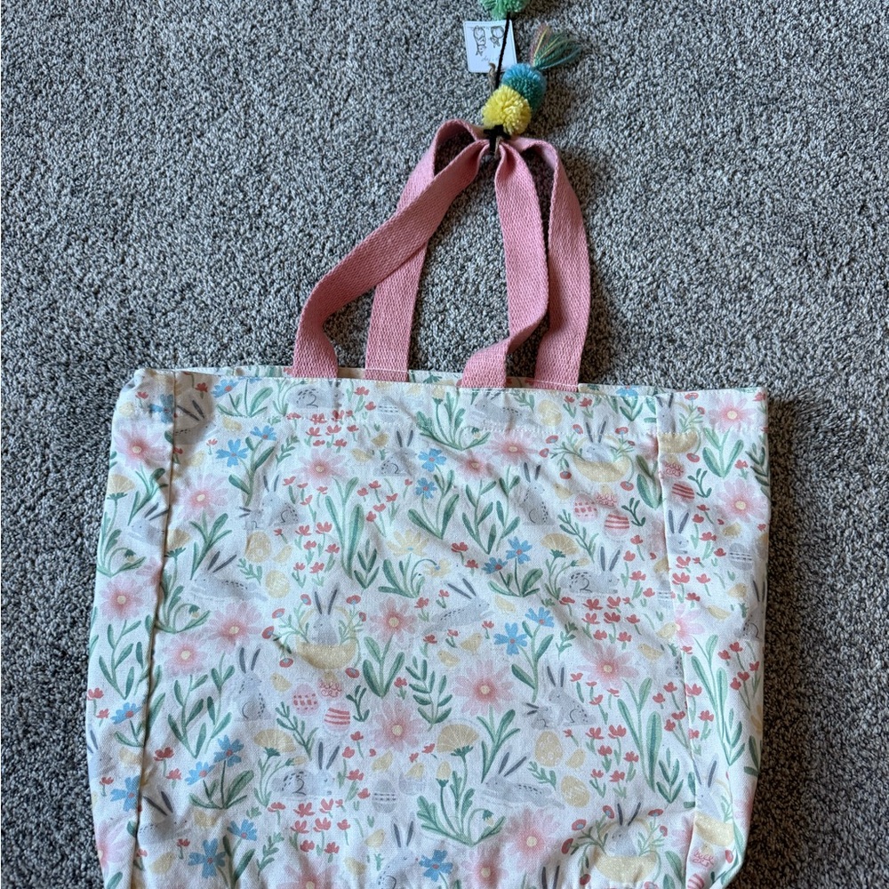 Floral Canvas Tote with Pink Handles